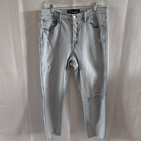 GAP High Rise Vintage Slim Jeans Light Blue Naples Button-fly size 14/32 Summer - Picture 1 of 11